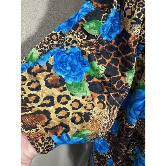 VTG Simply Basic BOHO Cottagecore Floral Animal Print Kaftan Mumu 1/2 Zip Robe - Picture 13 of 13